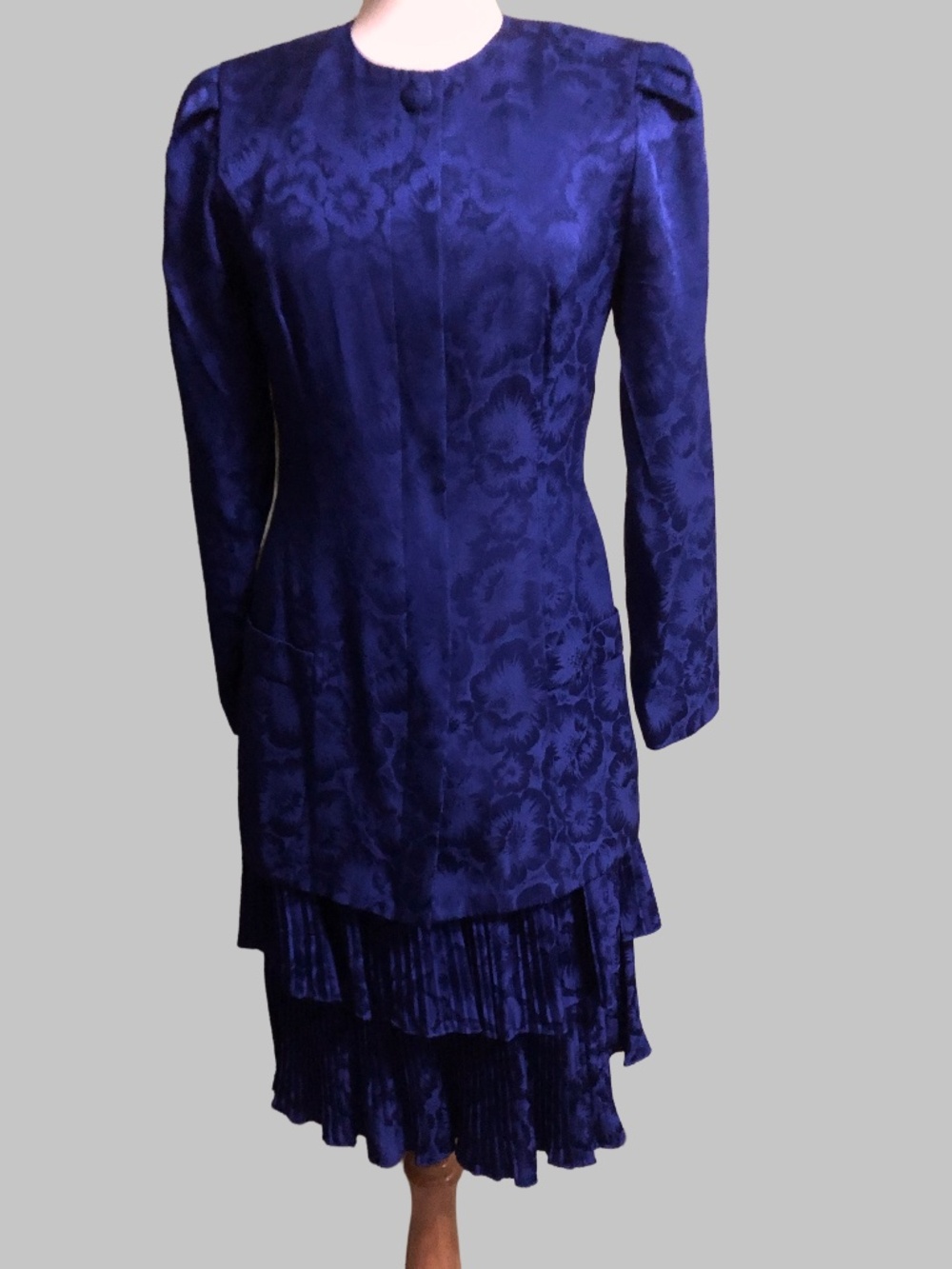 Vintage Maggy London 100% Silk 2-Piece Skirt Suit Set Royal Purple Size 8